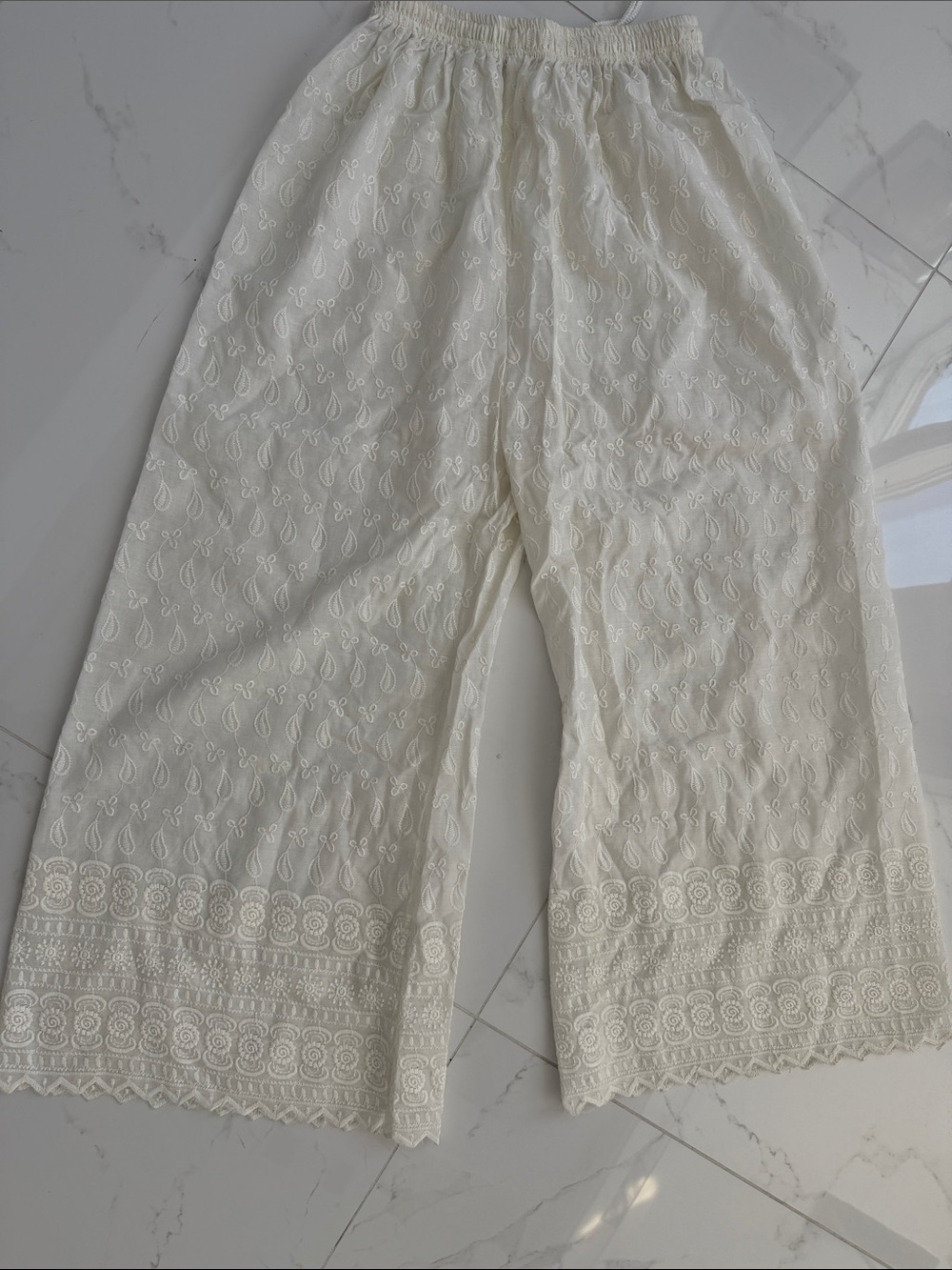 Indian Cream Embroidered Wide-Leg cotton Plazzo